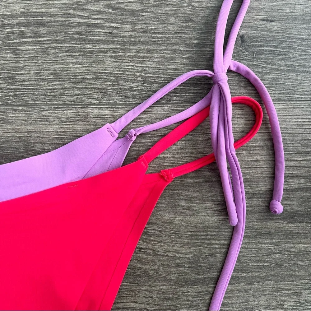 L*SPACE Mackena Layered Bikini Bottom XL Bitsy Cheeky Seamless Hot Cherry Jewel